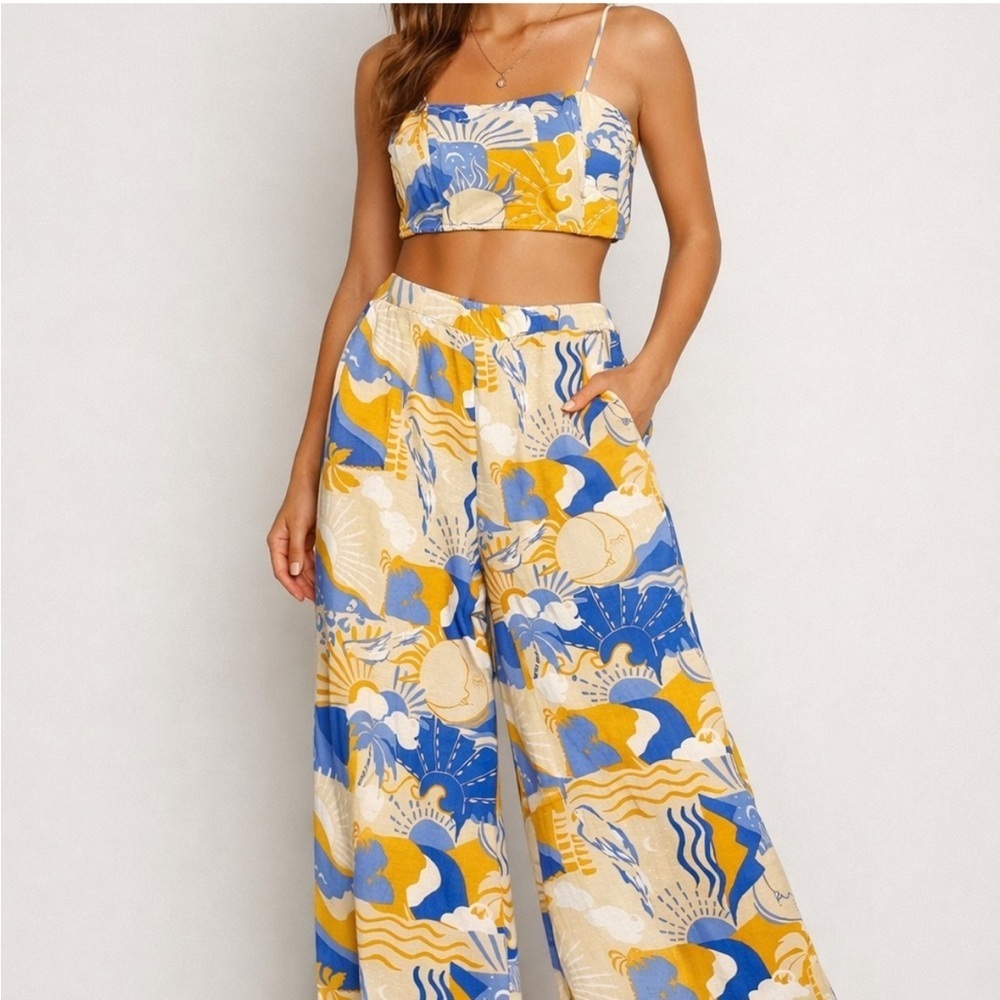 Midnight Sky Celestial Tropical Printed Wide Pants - Picture 2 of 11